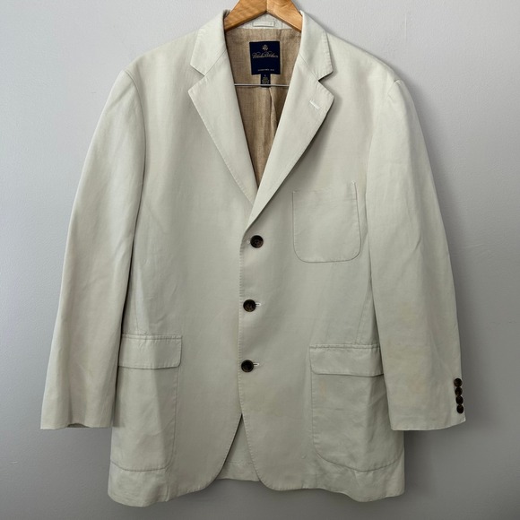 Brooks Brothers Other - Brooks Brothers Blazer Mens L Cream Linen Blend Lined Jacket Sport Coat Irish